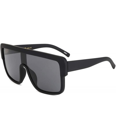 Aviator Premium Oversized Sunglasses Women Men Flat Top Square Frame Shades - Matte Black - CJ18529W8ZL $18.35