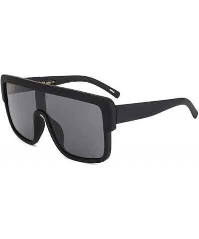 Aviator Premium Oversized Sunglasses Women Men Flat Top Square Frame Shades - Matte Black - CJ18529W8ZL $30.18