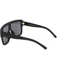 Aviator Premium Oversized Sunglasses Women Men Flat Top Square Frame Shades - Matte Black - CJ18529W8ZL $30.18