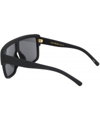 Aviator Premium Oversized Sunglasses Women Men Flat Top Square Frame Shades - Matte Black - CJ18529W8ZL $18.35