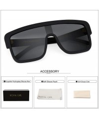Aviator Premium Oversized Sunglasses Women Men Flat Top Square Frame Shades - Matte Black - CJ18529W8ZL $18.35
