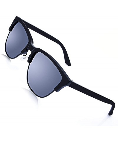 Round Retro Polarized Sunglasses Men Women Classic Casual Semi Rimless Round Fashion Sun Glasses - CO18NAWC2HA $31.12
