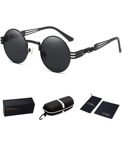 Sport John Lennon Round Sunglasses Steampunk Metal Frame - Black Lens/Black Frame - CS1288VUVK3 $35.06