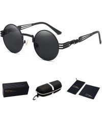 Sport John Lennon Round Sunglasses Steampunk Metal Frame - Black Lens/Black Frame - CS1288VUVK3 $35.06
