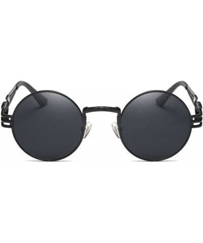 Sport John Lennon Round Sunglasses Steampunk Metal Frame - Black Lens/Black Frame - CS1288VUVK3 $35.54