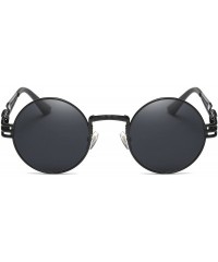 Sport John Lennon Round Sunglasses Steampunk Metal Frame - Black Lens/Black Frame - CS1288VUVK3 $35.06