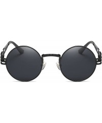 Sport John Lennon Round Sunglasses Steampunk Metal Frame - Black Lens/Black Frame - CS1288VUVK3 $22.74