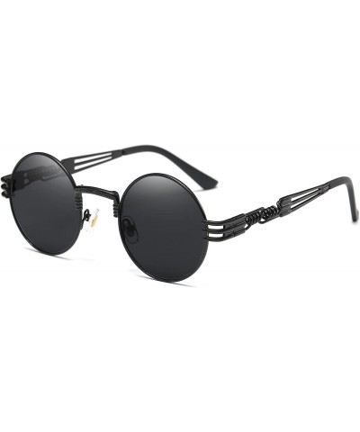 Sport John Lennon Round Sunglasses Steampunk Metal Frame - Black Lens/Black Frame - CS1288VUVK3 $35.06