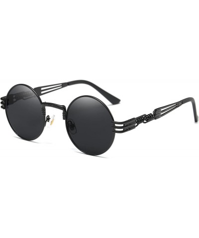 Sport John Lennon Round Sunglasses Steampunk Metal Frame - Black Lens/Black Frame - CS1288VUVK3 $22.74