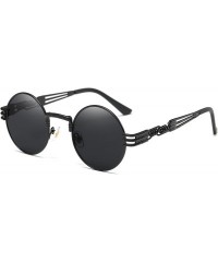 Sport John Lennon Round Sunglasses Steampunk Metal Frame - Black Lens/Black Frame - CS1288VUVK3 $35.54
