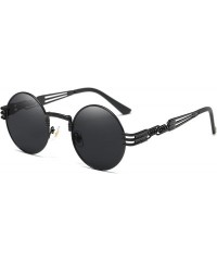 Sport John Lennon Round Sunglasses Steampunk Metal Frame - Black Lens/Black Frame - CS1288VUVK3 $35.06