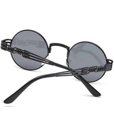 Sport John Lennon Round Sunglasses Steampunk Metal Frame - Black Lens/Black Frame - CS1288VUVK3 $35.06