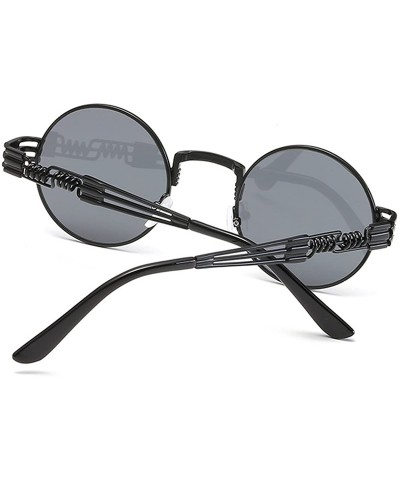 Sport John Lennon Round Sunglasses Steampunk Metal Frame - Black Lens/Black Frame - CS1288VUVK3 $22.74