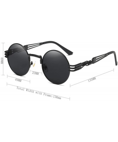 Sport John Lennon Round Sunglasses Steampunk Metal Frame - Black Lens/Black Frame - CS1288VUVK3 $35.06