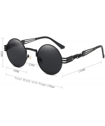 Sport John Lennon Round Sunglasses Steampunk Metal Frame - Black Lens/Black Frame - CS1288VUVK3 $22.74