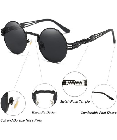 Sport John Lennon Round Sunglasses Steampunk Metal Frame - Black Lens/Black Frame - CS1288VUVK3 $35.06