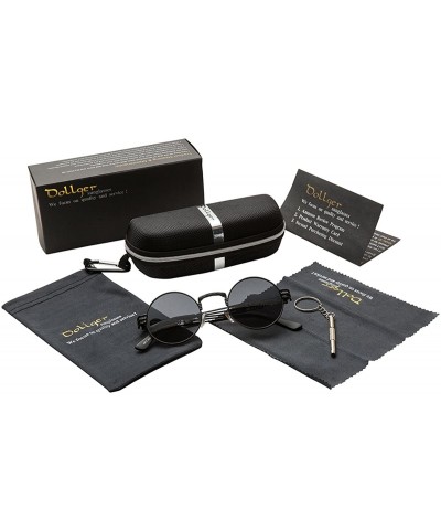 Sport John Lennon Round Sunglasses Steampunk Metal Frame - Black Lens/Black Frame - CS1288VUVK3 $35.06