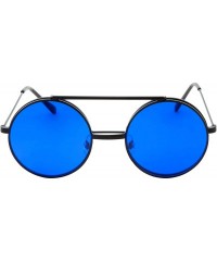 Round Vintage Steam Punk Round Flip Up Sunglasses for Men and Women Retro Metal Frame - Co-black Frame-blue Lens - C118ODZH03...