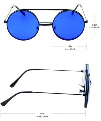 Round Vintage Steam Punk Round Flip Up Sunglasses for Men and Women Retro Metal Frame - Co-black Frame-blue Lens - C118ODZH03...