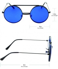 Round Vintage Steam Punk Round Flip Up Sunglasses for Men and Women Retro Metal Frame - Co-black Frame-blue Lens - C118ODZH03...