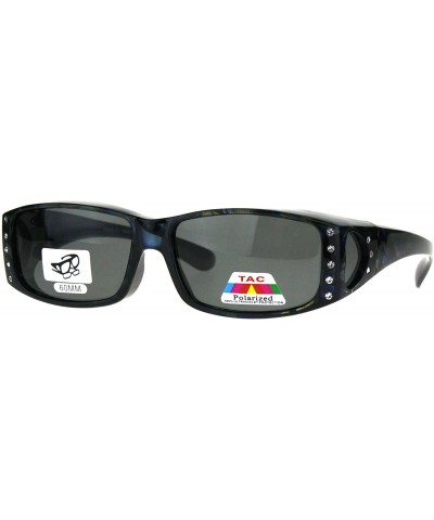 Rectangular Polarized Rhinestone Bling Anti-glare Lens Rectangular Fit Over Sunglasses - Blue - CT1878QTKOS $23.66
