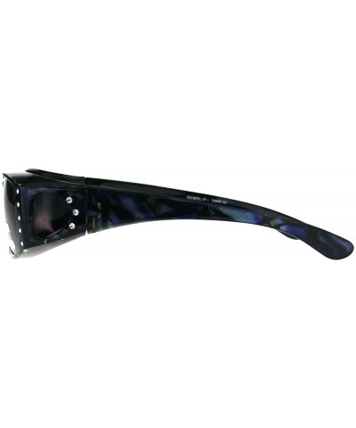 Rectangular Polarized Rhinestone Bling Anti-glare Lens Rectangular Fit Over Sunglasses - Blue - CT1878QTKOS $23.66