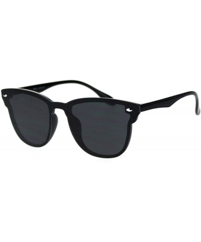 Shield Unisex Panel Lens Shield Hipster Plastic Horn Sunglasses - Black Solid Black - C718T0G6K2L $10.22