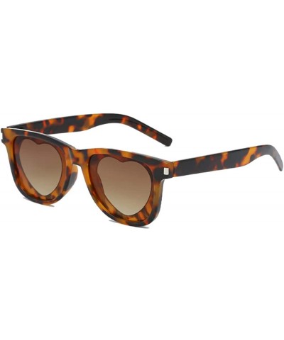 Rectangular Fashion Womens Heart-shaped Sunglasses Plastic Lenses Eyewear UV400 - Brown - CE18NS8NEZM $7.55