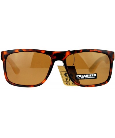 Square Real Bamboo Temple Polarized Sunglasses Classic Square Rectangle Frame - Tortoise (Brown) - C3189LGC4IG $24.91