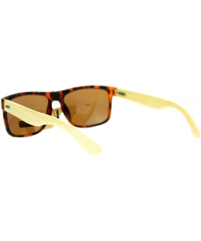 Square Real Bamboo Temple Polarized Sunglasses Classic Square Rectangle Frame - Tortoise (Brown) - C3189LGC4IG $23.92
