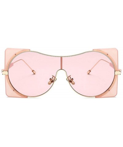 Rectangular Fashion trend Punk style Sunglasses for men Ladies Fashion One-piece Metal framed square sunglasses - Pink - CB18...