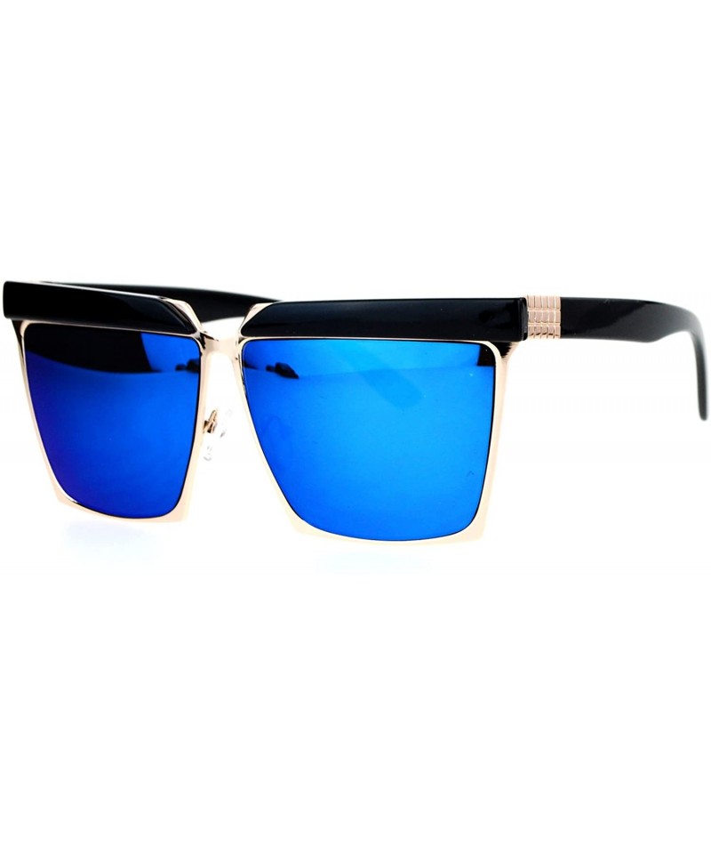 Rectangular Mirrored Mirror Diva Luxury Eye Brow Rectangular Mob Jewel Sunglasses - Gold Blue - C712DI9BX11 $15.81