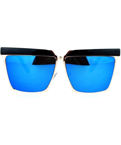 Rectangular Mirrored Mirror Diva Luxury Eye Brow Rectangular Mob Jewel Sunglasses - Gold Blue - C712DI9BX11 $15.81