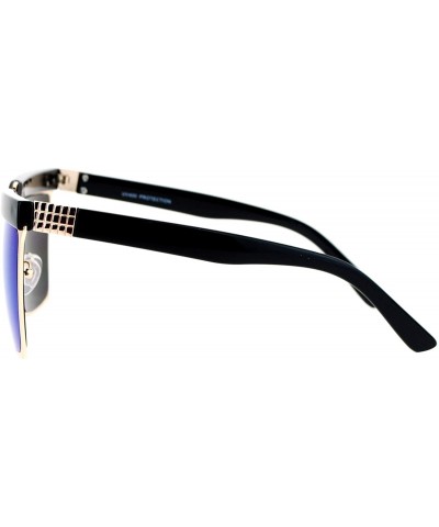 Rectangular Mirrored Mirror Diva Luxury Eye Brow Rectangular Mob Jewel Sunglasses - Gold Blue - C712DI9BX11 $23.72