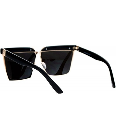 Rectangular Mirrored Mirror Diva Luxury Eye Brow Rectangular Mob Jewel Sunglasses - Gold Blue - C712DI9BX11 $15.81