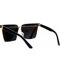 Rectangular Mirrored Mirror Diva Luxury Eye Brow Rectangular Mob Jewel Sunglasses - Gold Blue - C712DI9BX11 $23.72