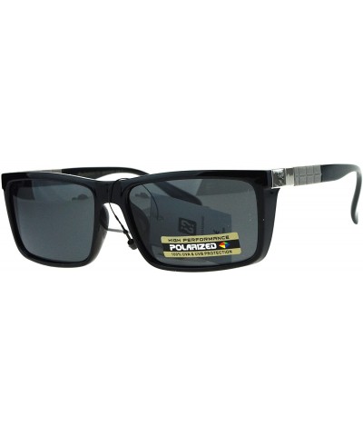 Sport Polarized Mens Luxury Squared Rectangular Mod Sport Designer Sunglasses - Shiny Black Black - C117XQ7MZ72 $10.23