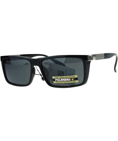 Sport Polarized Mens Luxury Squared Rectangular Mod Sport Designer Sunglasses - Shiny Black Black - C117XQ7MZ72 $23.65