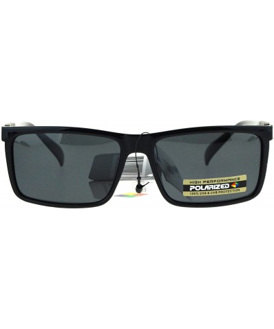 Sport Polarized Mens Luxury Squared Rectangular Mod Sport Designer Sunglasses - Shiny Black Black - C117XQ7MZ72 $10.23