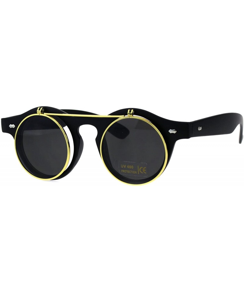 Round Hipster Filp Up Circle Lens Plastic Horned Sunglasses - Matte Black - C618E9D06MW $18.79