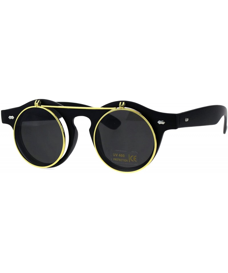 Round Hipster Filp Up Circle Lens Plastic Horned Sunglasses - Matte Black - C618E9D06MW $10.66