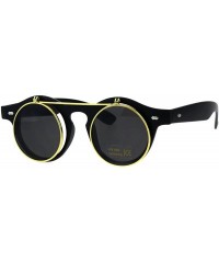 Round Hipster Filp Up Circle Lens Plastic Horned Sunglasses - Matte Black - C618E9D06MW $10.66