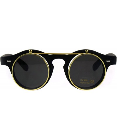 Round Hipster Filp Up Circle Lens Plastic Horned Sunglasses - Matte Black - C618E9D06MW $18.79