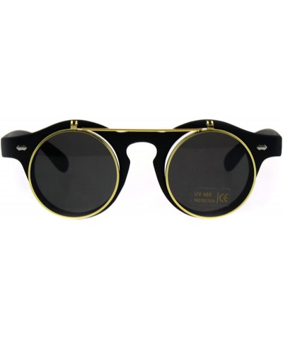 Round Hipster Filp Up Circle Lens Plastic Horned Sunglasses - Matte Black - C618E9D06MW $10.66