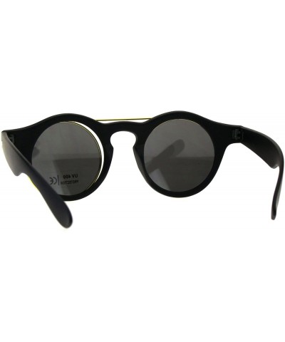 Round Hipster Filp Up Circle Lens Plastic Horned Sunglasses - Matte Black - C618E9D06MW $18.79