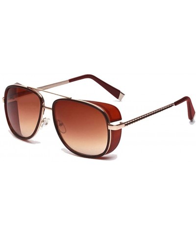 Square IRON MAN TONY Retro Sunglass Windshield Double Beam Square Metal Frame Glass - C2 - CR18GMS0M74 $16.89