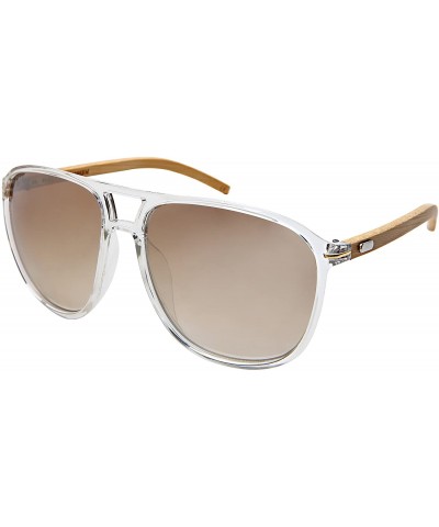 Aviator Oversized Wood Bamboo Sunglasses Men Women Bamboo Aviator 541088BM - Clear Frame/White Mirrored Lens - C118C4LOC89 $2...