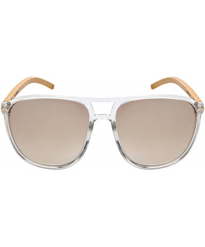 Aviator Oversized Wood Bamboo Sunglasses Men Women Bamboo Aviator 541088BM - Clear Frame/White Mirrored Lens - C118C4LOC89 $2...