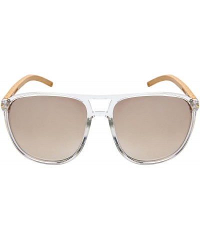 Aviator Oversized Wood Bamboo Sunglasses Men Women Bamboo Aviator 541088BM - Clear Frame/White Mirrored Lens - C118C4LOC89 $1...