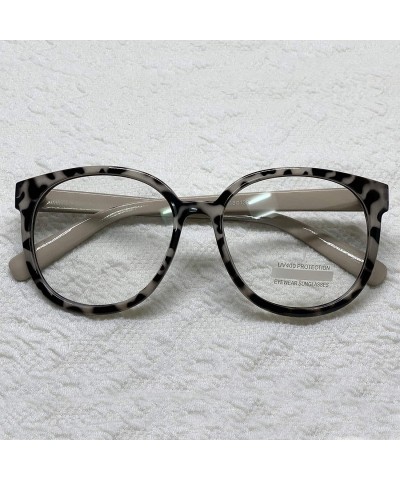 Square Oversized Big Round Horn Rimmed Eye Glasses Clear Lens Oval Frame Non Prescription - Beige Leopard 92815 - CS18ZIINLST...